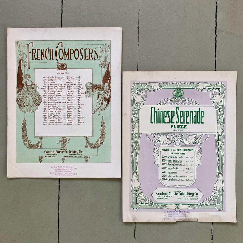 2 Antique French Composers Chinese Serenade Vintage Sheet Music Art Nouveau Deco